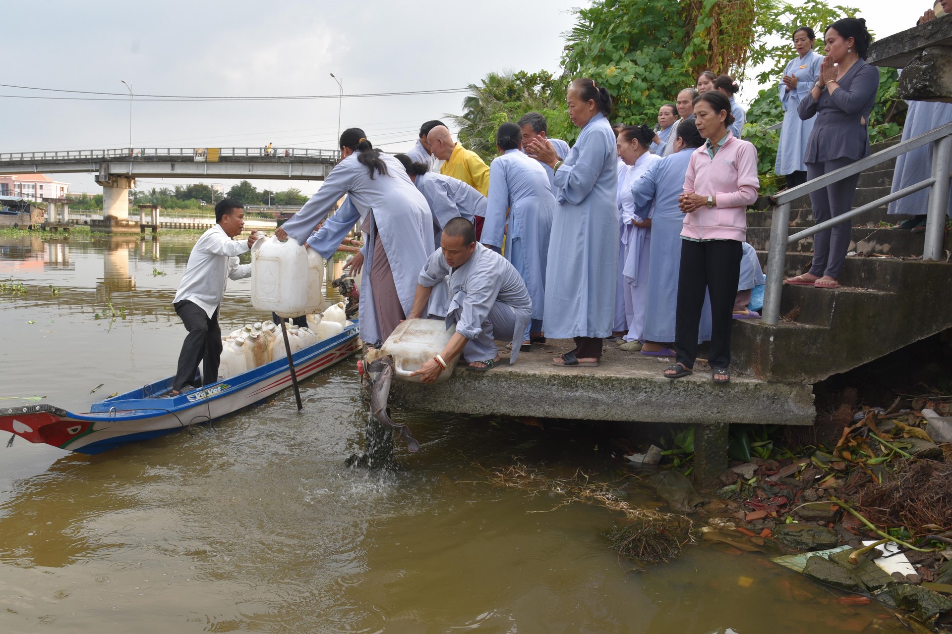 Chanting sutra, releasing creatures to pray for peace in Tan Thanh, Long An by the Charity Board